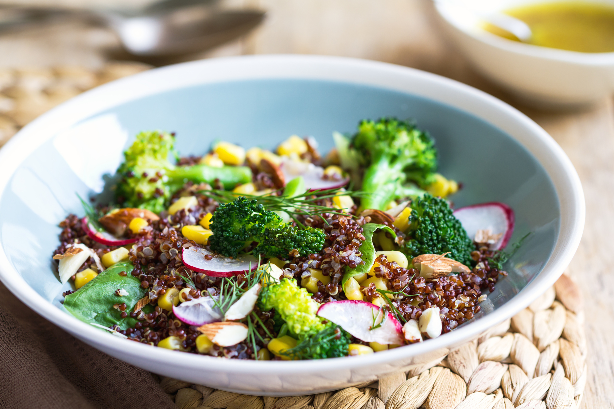 Red Quinoa with corn and broccoli salad by vinaigrette