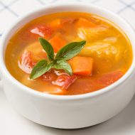 Vegetable soup made from tomato potato and carrot